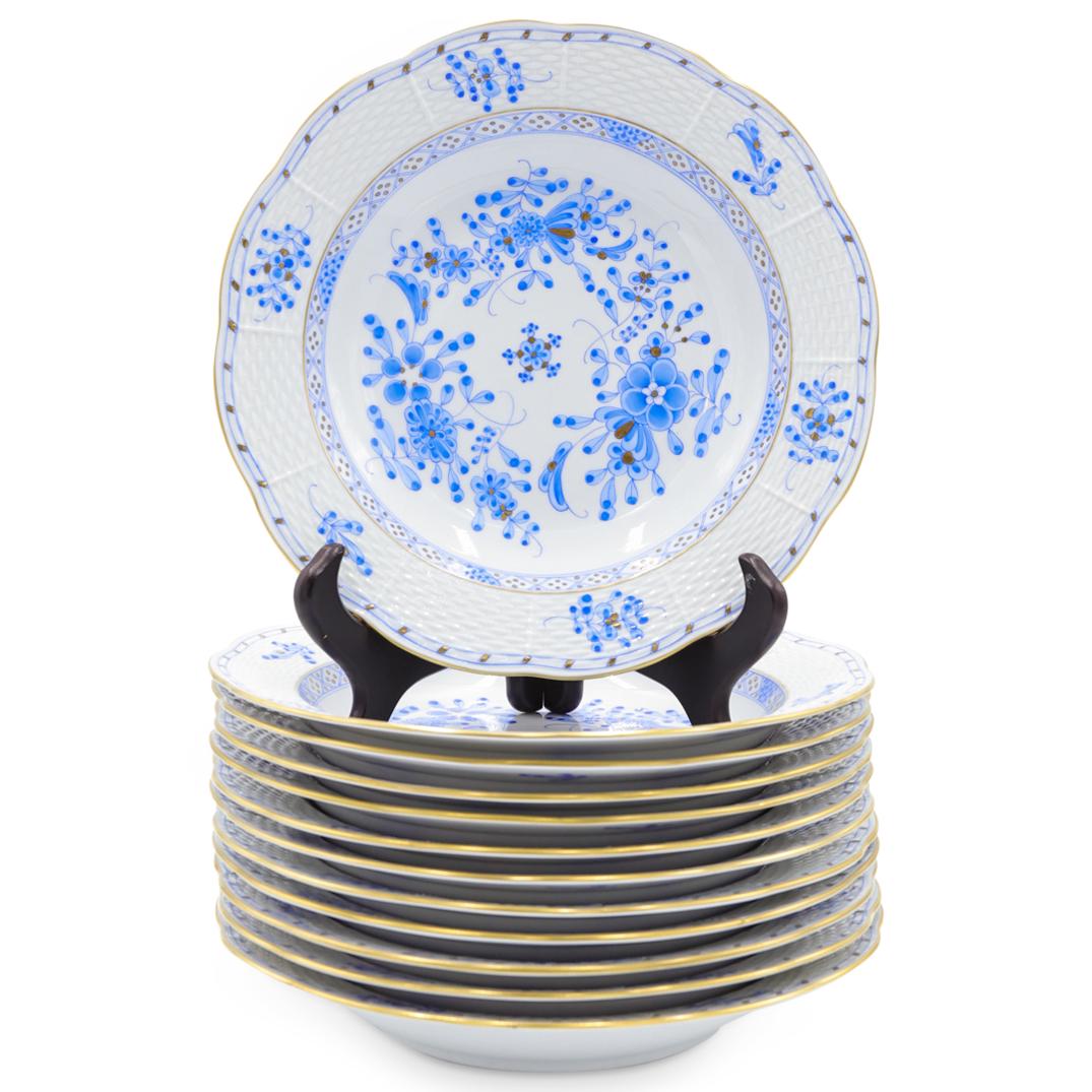 (12 Pc) Herend "Waldstein Blue" Porcelain Soup Plates (1 of 2)