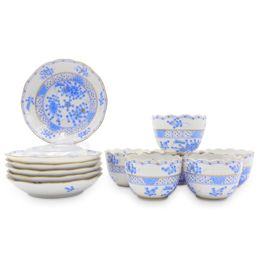 (12 Pc) Herend "Waldstein Blue" Porcelain Demitasse Saucer & Cups Set (1 of 5)