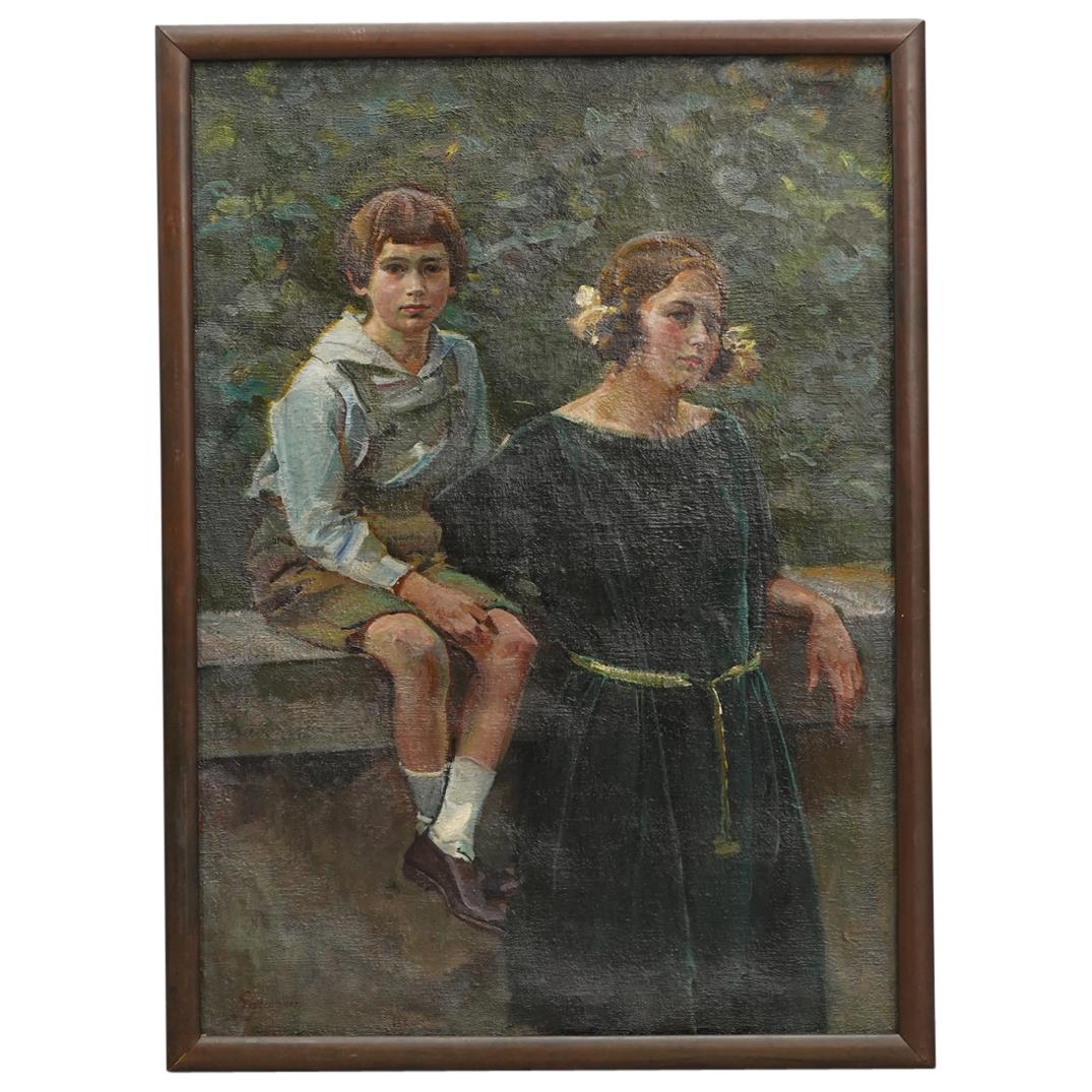 Eichenauer (German, 19th/20th Century) "The Two Sisters" Oil on Canvas Painting (1 of 7)