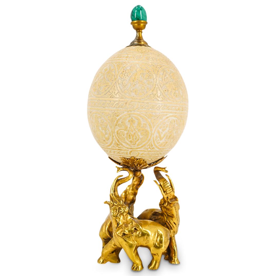 19th Century Persian Carved Ostrich Egg On Gilt Bronze Base (1 of 7)
