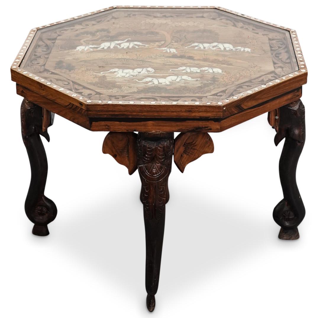 Indian Wooden Inlaid Octagonal Accent Table (1 of 12)