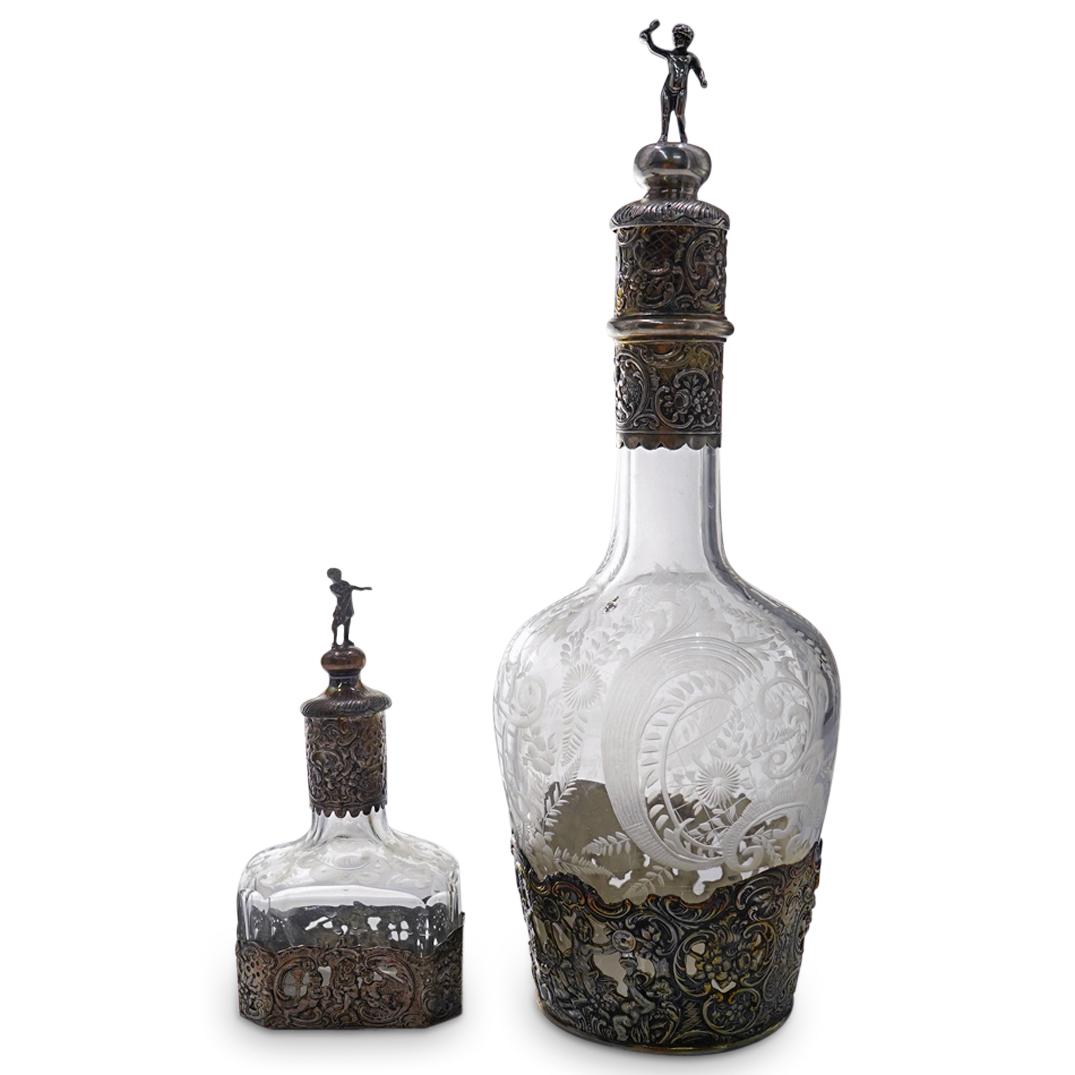 (2Pc) Antique Weinranck & Schmidt 800 Silver & Crystal Decanters (1 of 11)