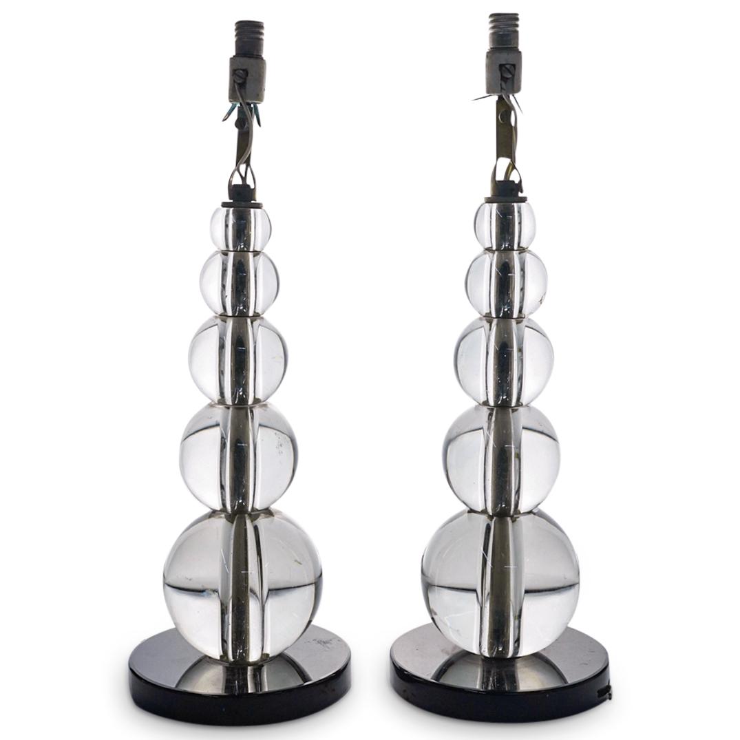 Antique Pair of Jacques Adnet Style Crystal Orb Table Lamps (1 of 6)