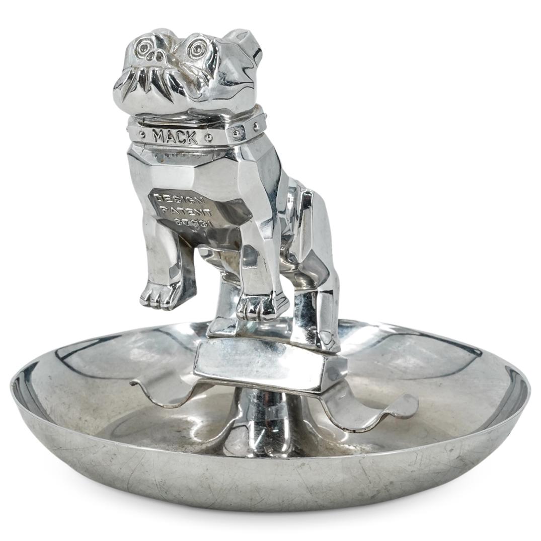 1940's Chrome Mack Truck Bulldog Mascot Cigar Ashtray: DESCRIPTION: Nickel Plated hood ornament, Mack Truck bulldog mascot cigar ashtray. Marked: 'Mack, Design Patent. 87931' Central Die Casting & Manufacturing Company of Chicago CIRCA: Early to Mid 20th 