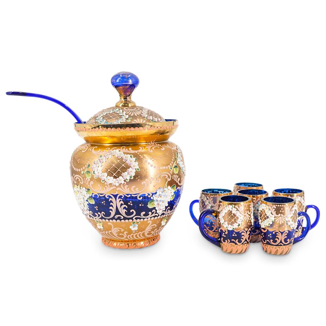 (8 Pc) Venetian Murano Tre Fuochi Glass Punch Bowl Set (1 of 20)