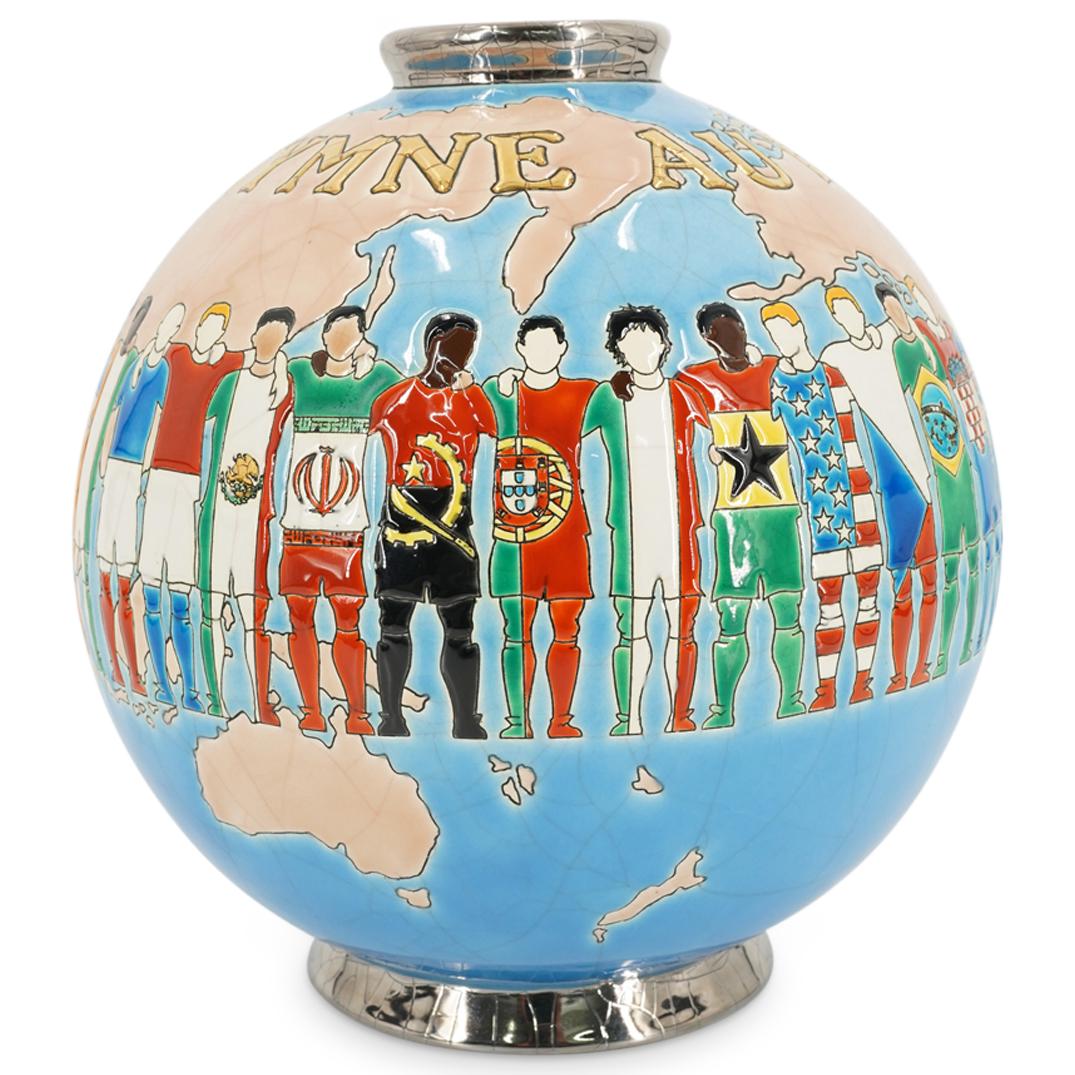 Limited Edition 2006 "Hymne Au Foot" Longwy Faience Porcelain Vase (1 of 6)