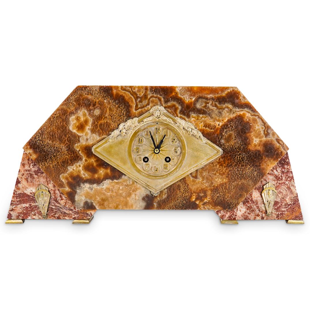 Antique Art Deco French Onyx Marble & Brass Mantle Clock (1 of 7)