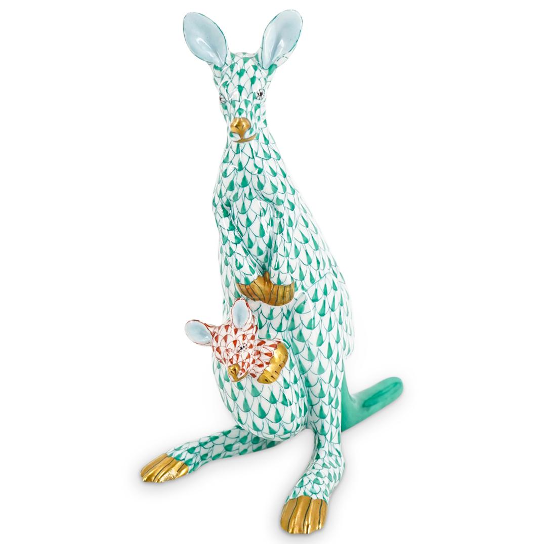 Herend Porcelain "Kangaroo W/ Baby" Green/Rust Fishnet Figurine (1 of 8)