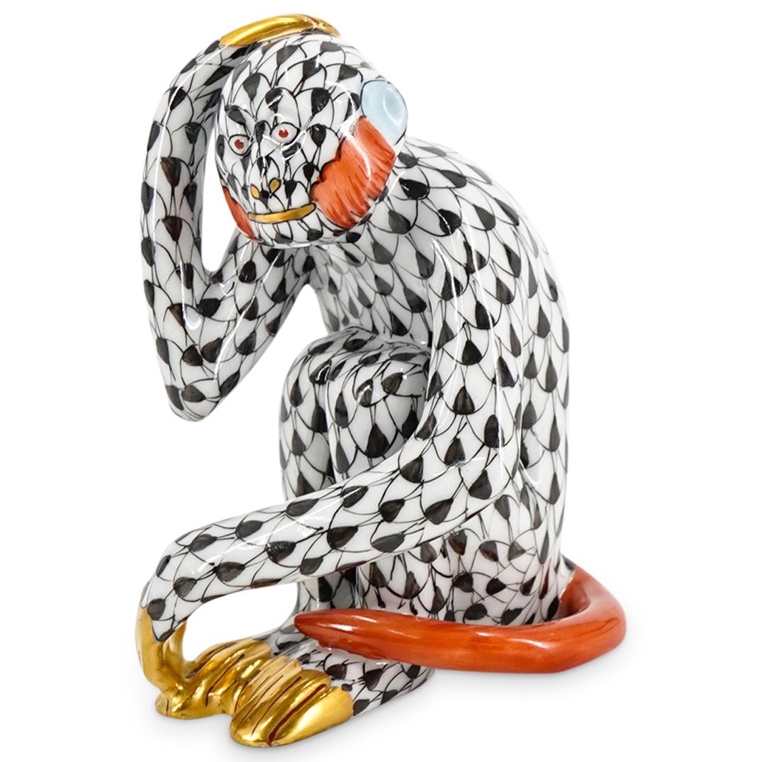 Herend Porcelain "Scratching Monkey" Black Fishnet Figurine (1 of 5)