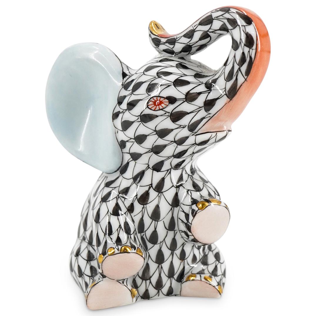Herend Porcelain "Baby Elephant" Black Fishnet Figurine (1 of 4)
