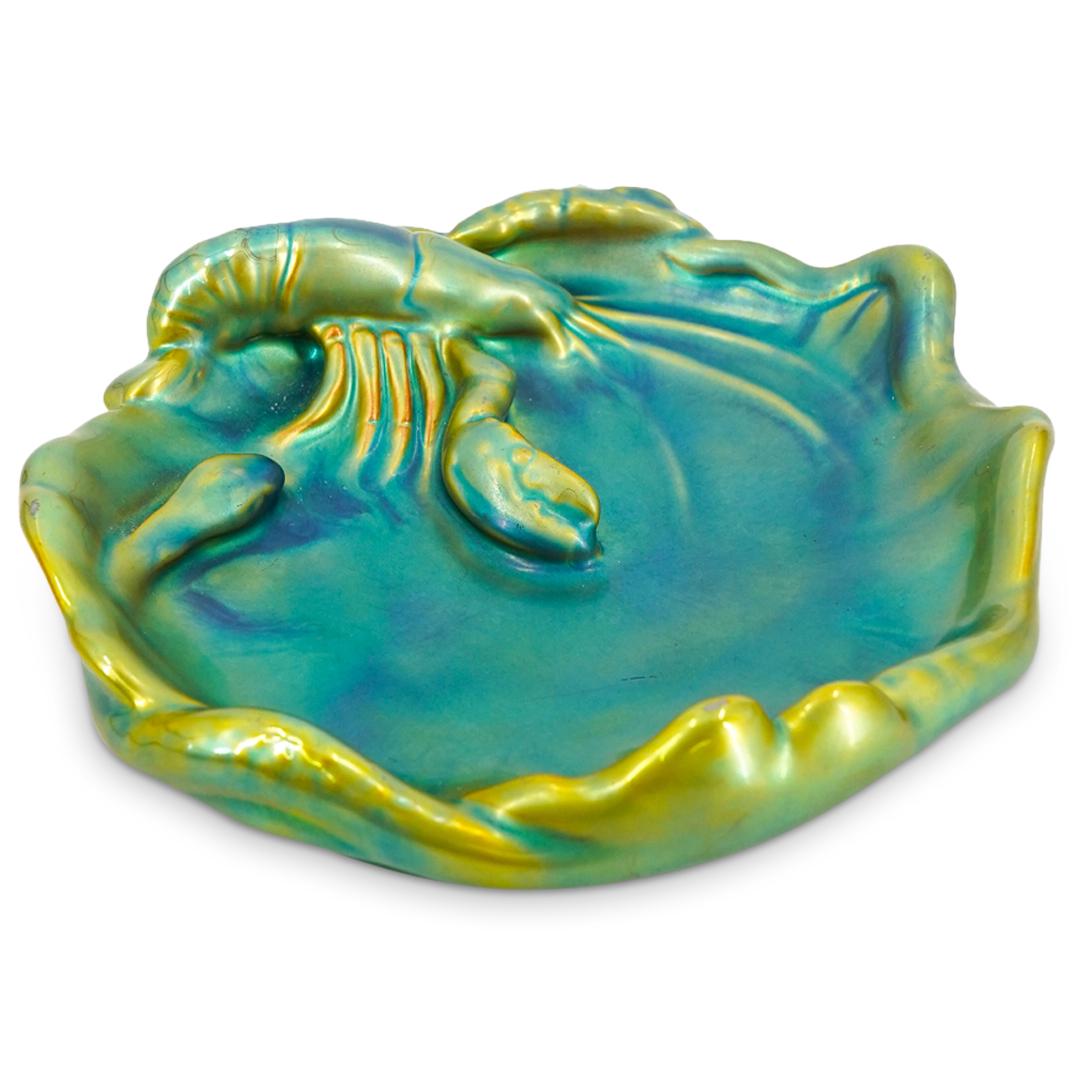 Hungary Art Nouveau Zsolnay Iridescent Eosin Glaze Porcelain Lobster Dish (1 of 4)