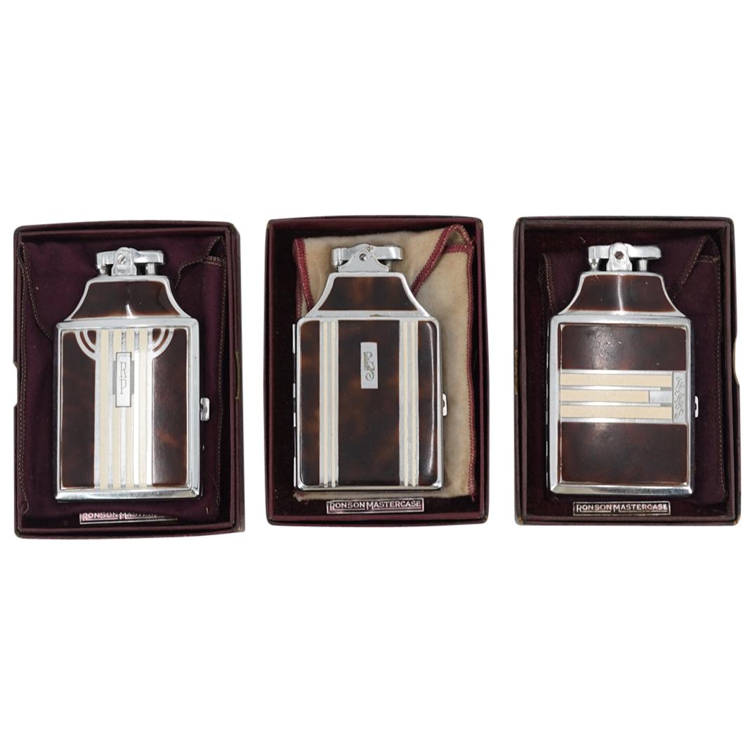 (3Pc) Art Deco Ronson Cigarette Case Lighters in Box (1 of 7)