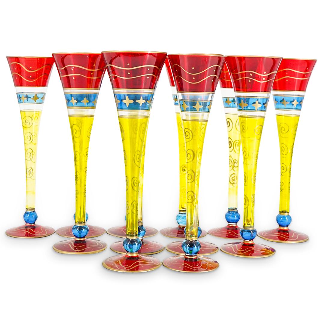 (12Pc) Painted & Gilt Glass Champagne Flutes (1 of 7)