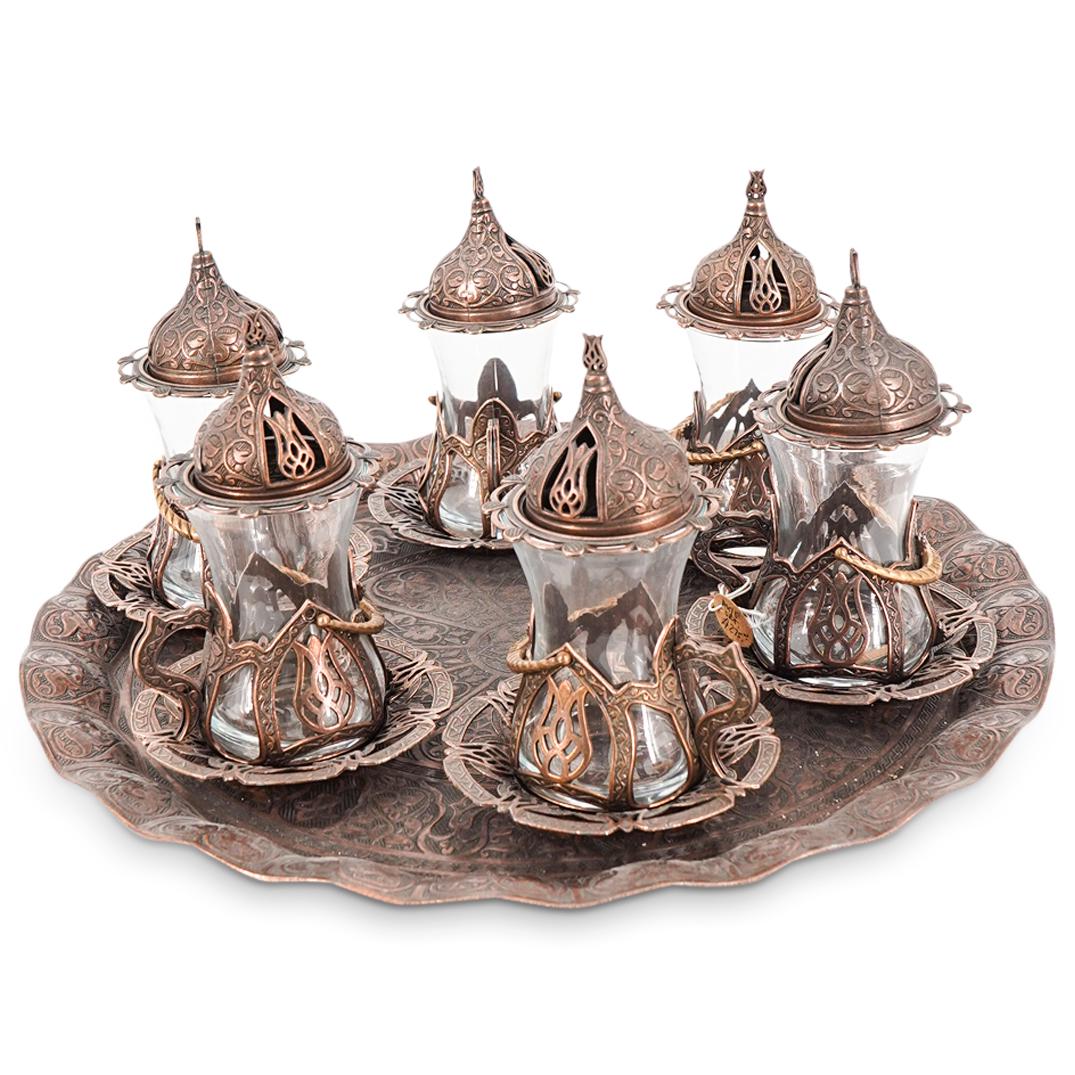 Ornate Copper & Glass Turkish Coffee Set (1 of 18)