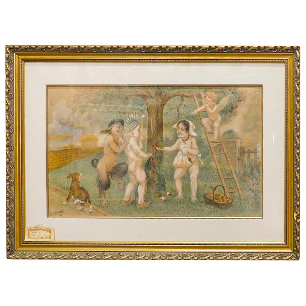 Adolphe Willette (French 1857-1926) "L'Automne" Pencil Drawing on Paper (1 of 9)