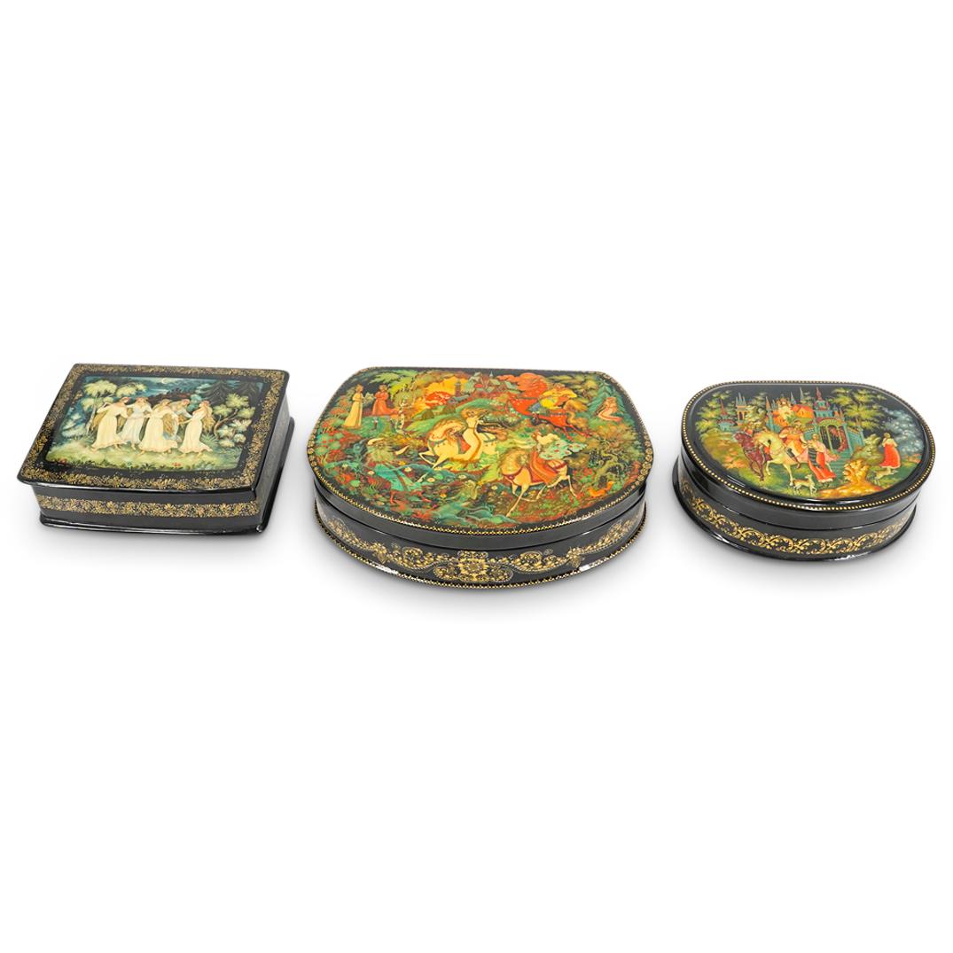 (3 Pc) Russian Lacquer Boxes Grouping Set (1 of 14)