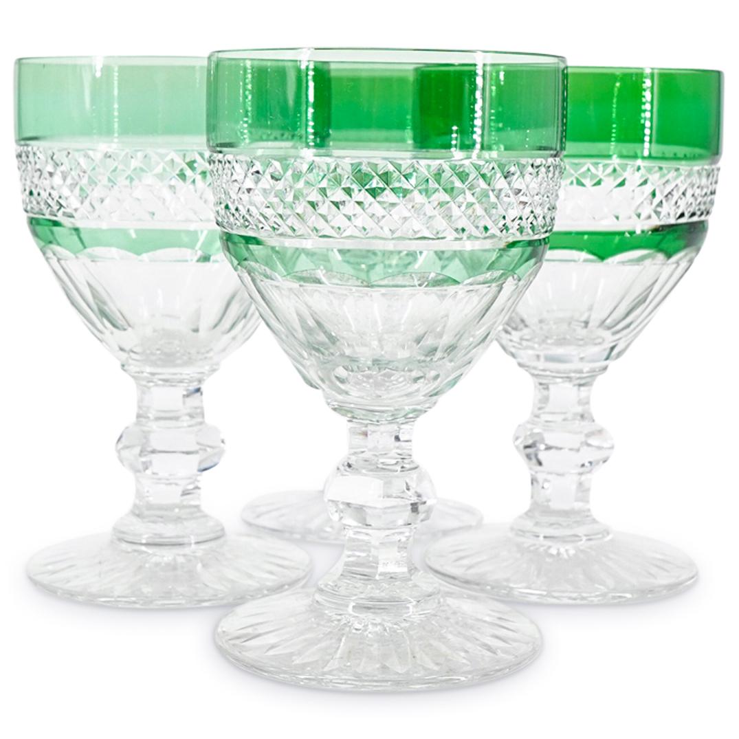 (4 Pc) French St. Louis Green Cut Crystal Glasses (1 of 8)