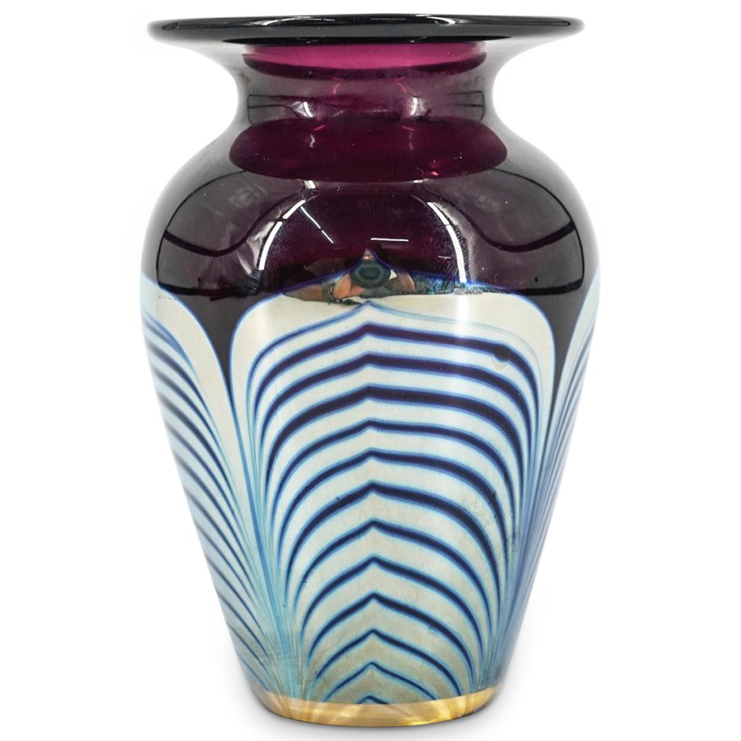 Signed Correia Amethyst Pulled Feather Art Glass Vase (1 of 3)