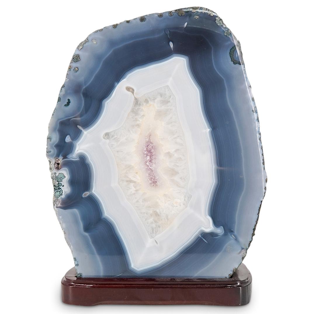Blue Agate Geode Stone Slice On wooden Stand (1 of 5)