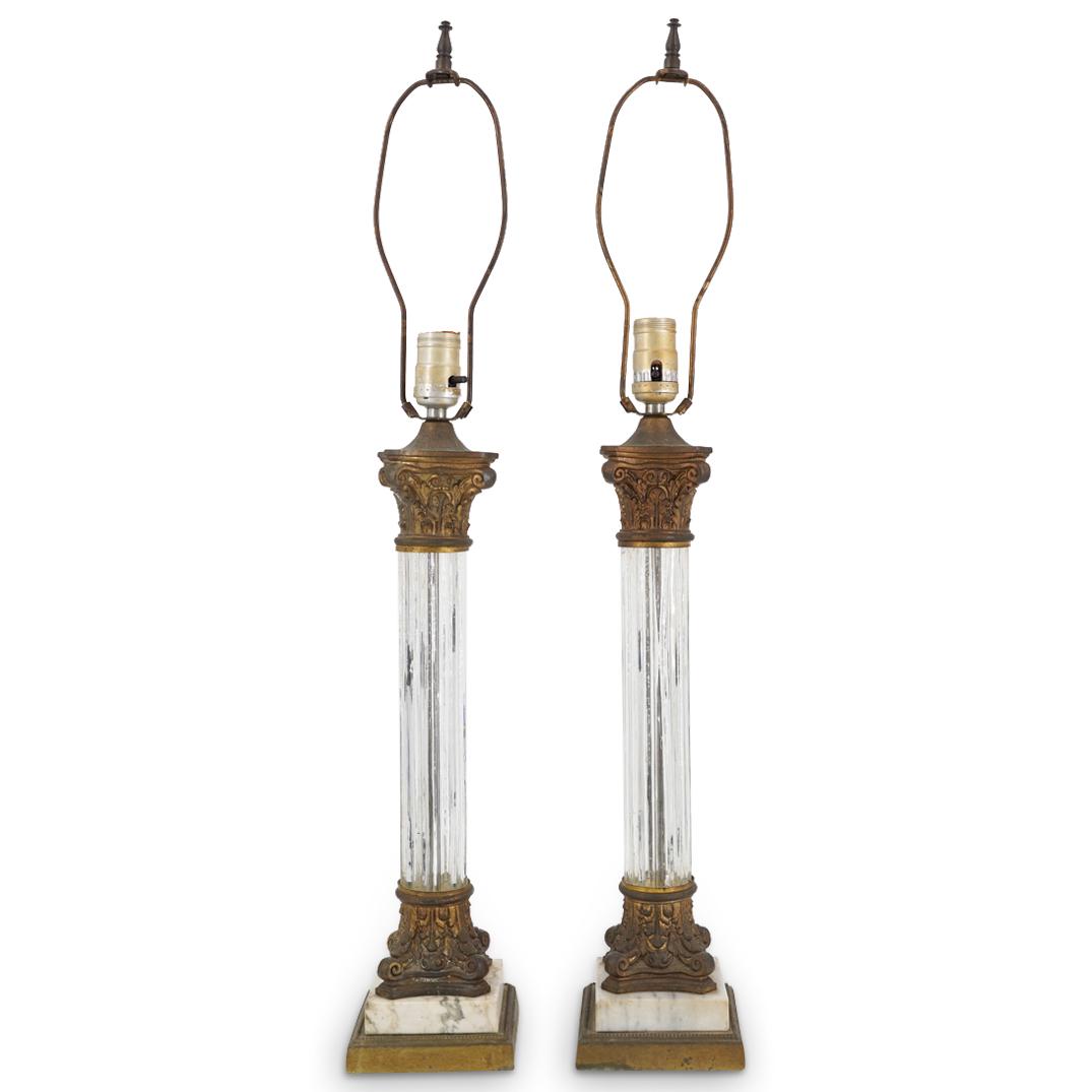 Pair Of Antique Glass, Marble, And Bronze Table Lamps (1 of 3)