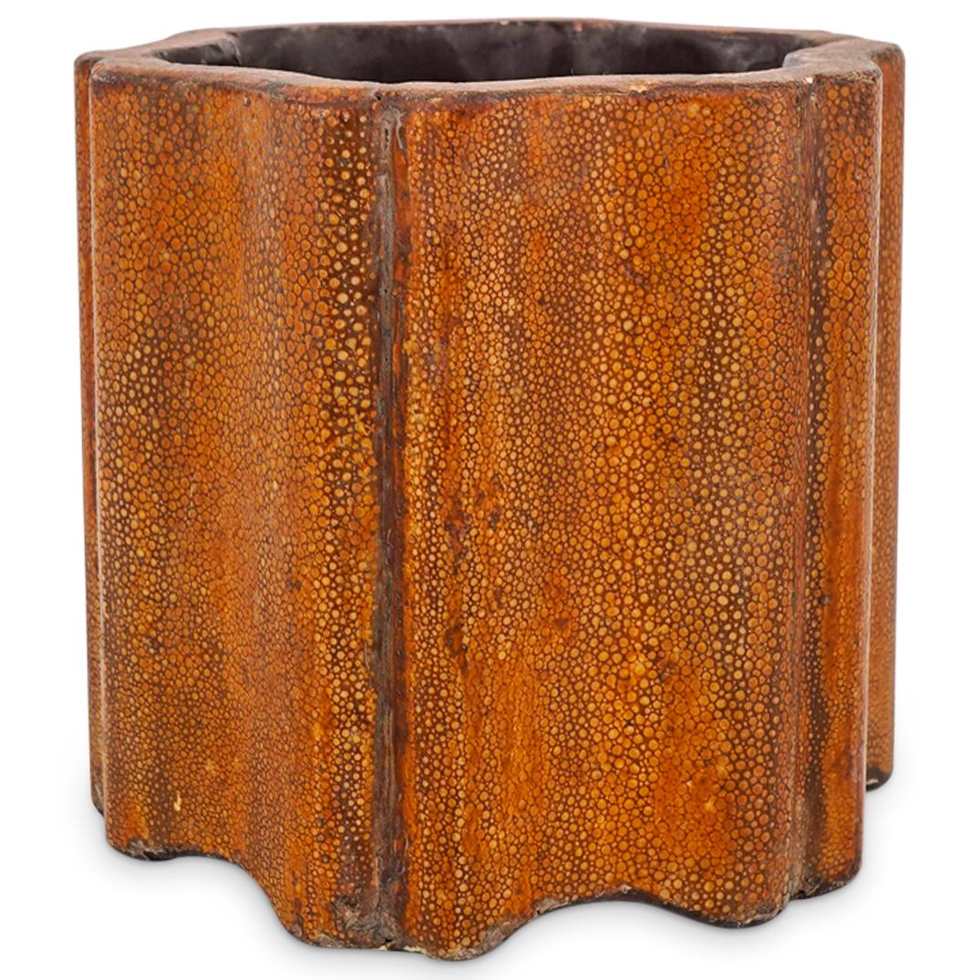 Chinese Large Carved Wood Stingray Brush Pot Holder (1 of 5)