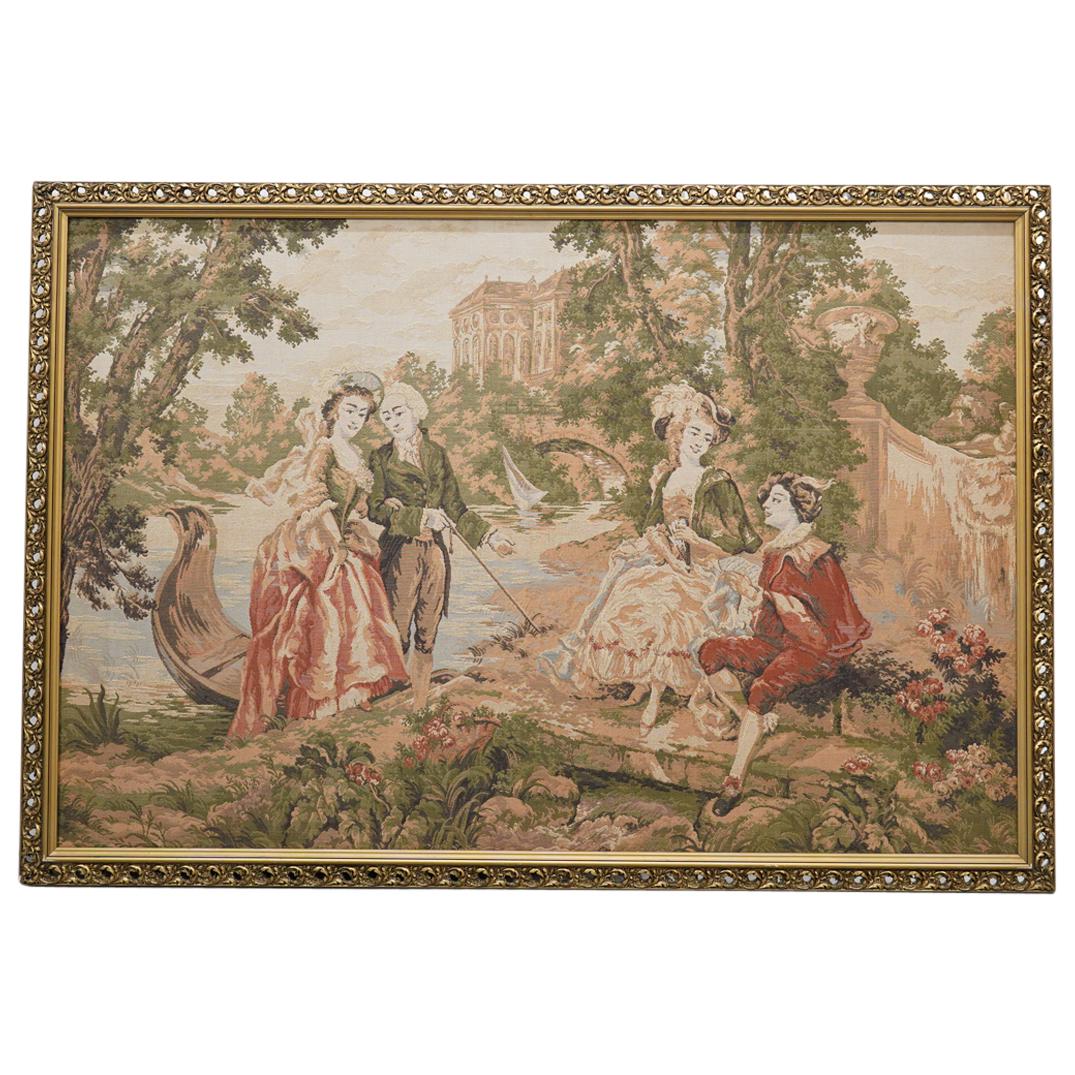 Antique French Courting Lovers Tapestry (1 of 7)