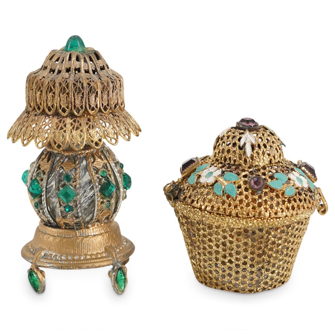 (2 Pc) Antique Jeweled Miniature Scent Bottles (1 of 7)