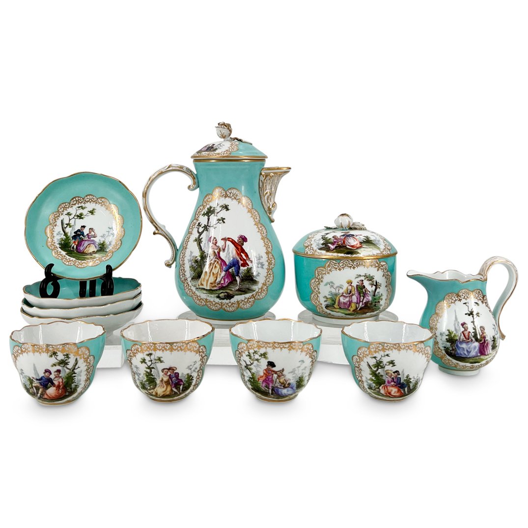 (11 Pc) Antique Meissen Porcelain Turquoise-Ground Coffee Set (1 of 20)