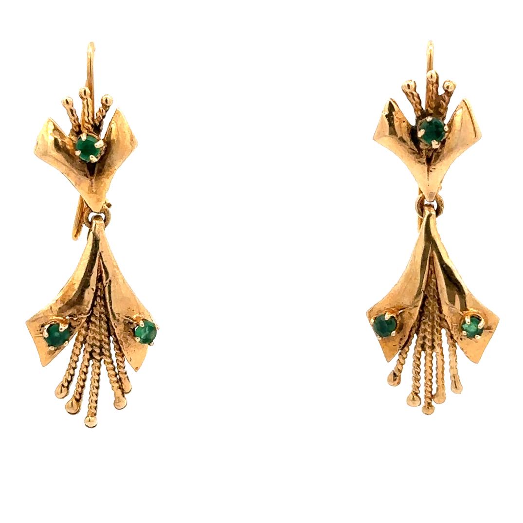 Pair of Antique 14k Gold and Emerald Earrings (1 of 3)