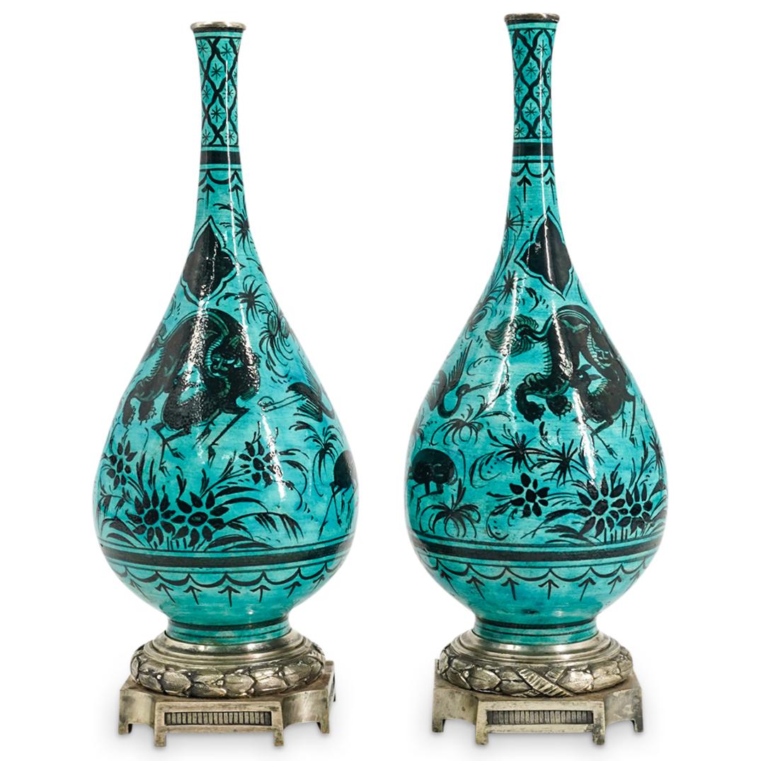 Pair Of Arabic Porcelain Vases On French Silvered Bronze Bases (1 of 9)
