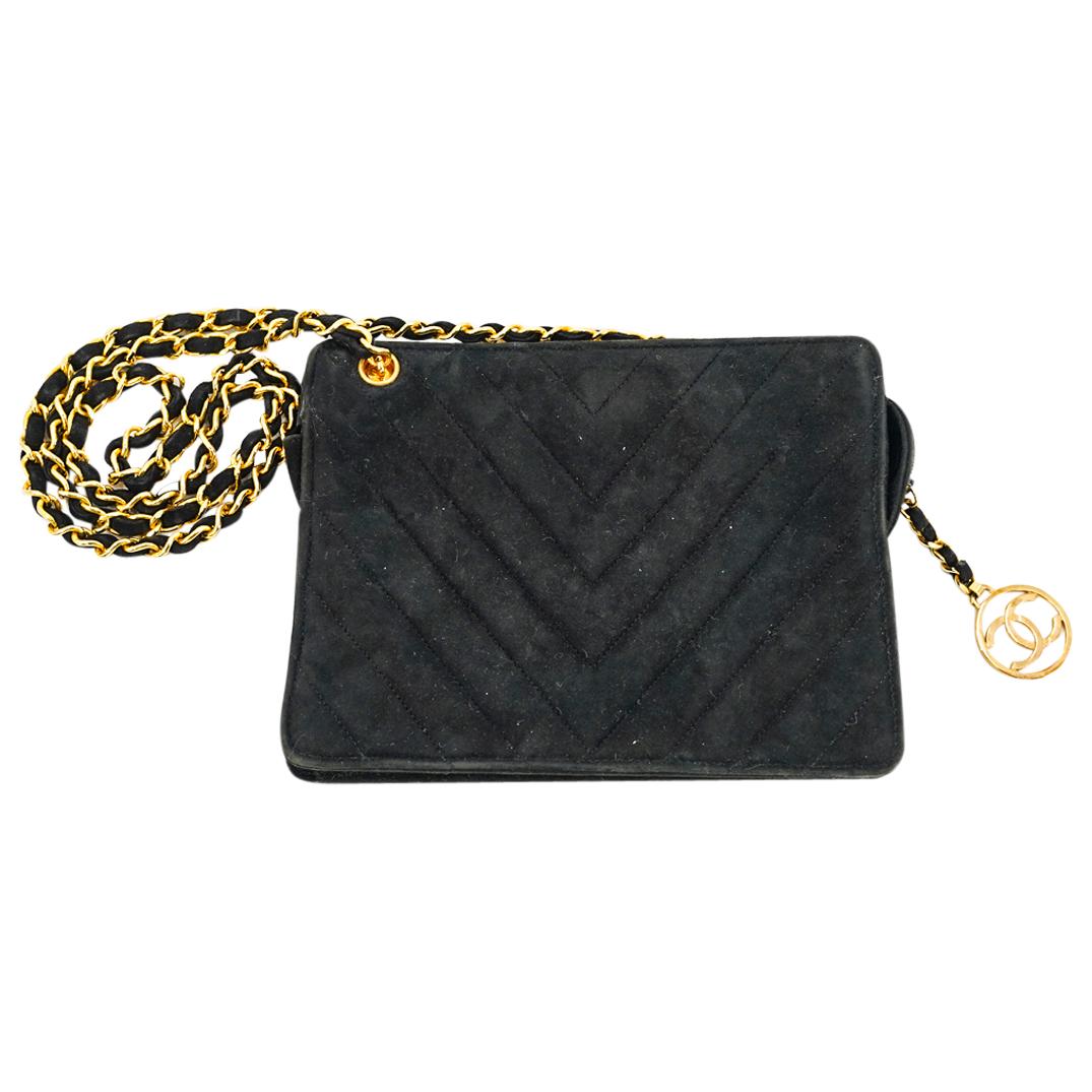 Chanel Black Suede Leather V Stitch Shoulder Bag (1 of 9)