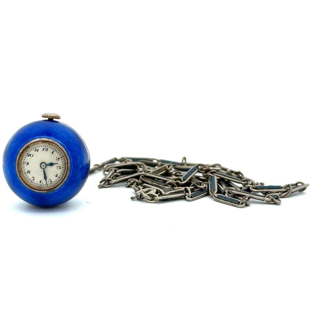 Antique French Guilloche Enamel and Sterling Silver Pendant Watch (1 of 4)