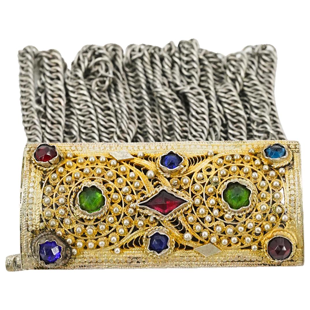 Antique Bedouin Jeweled Silver Bracelet (1 of 9)