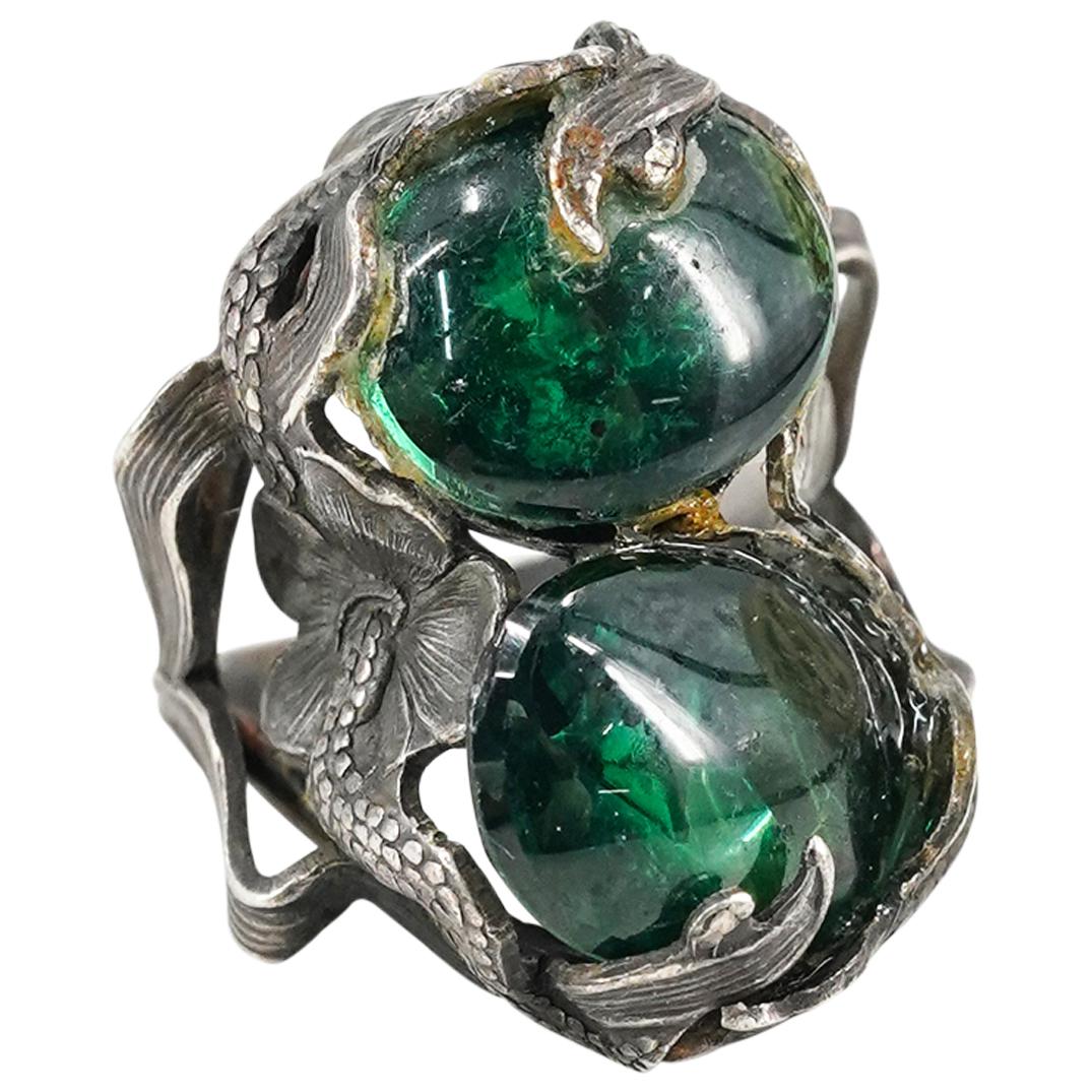 Art Nouveau Sterling Silver & Glass Floral Ring (1 of 2)