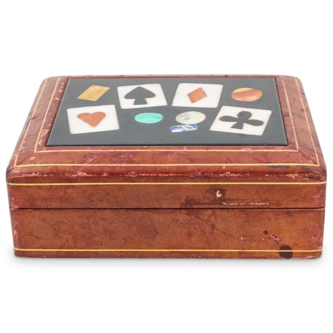 Antique Italian Pietra Dura & Leather Card Box (1 of 7)
