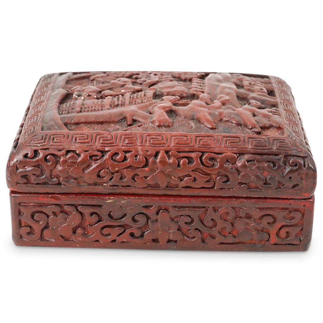 Antique Chinese Cinnabar Rectangular Lidded Box (1 of 8)
