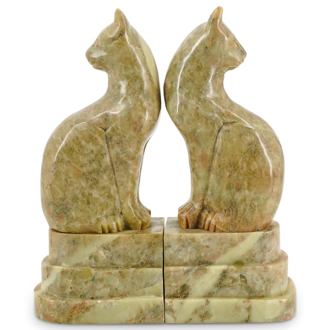 Pair of Art Deo Cat Marble Stone Bookends (1 of 6)