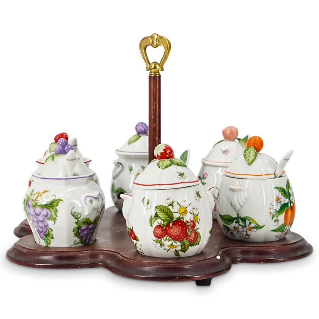 (6 Pc) Lenox Porcelain Lidded Jam Jar Set Tray (1 of 20)