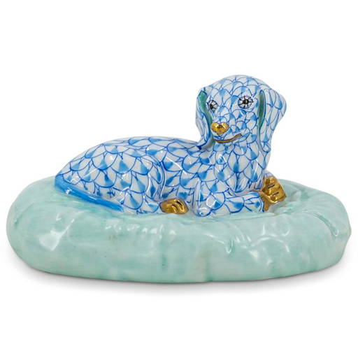 Herend Porcelain "willie The Dachshund" Blue Figurine