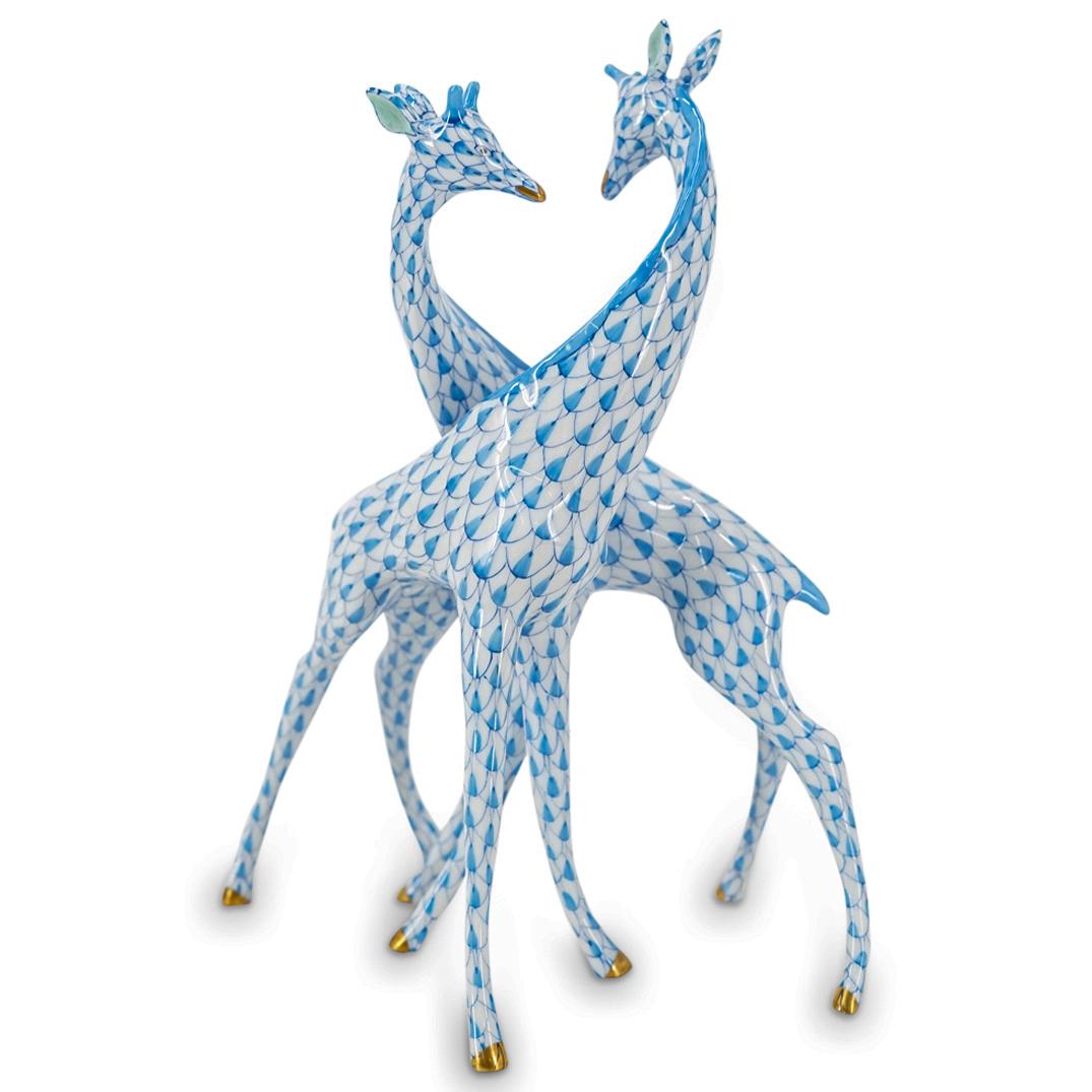 Herend Porcelain "Pair of Giraffes" Blue Fishnet Figurine (1 of 7)