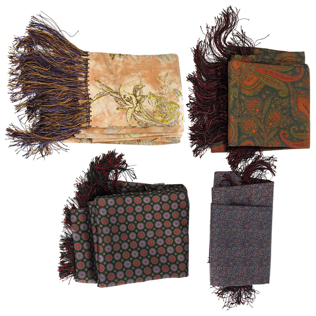 (4 Pc) Long Silk Fringed Scarves Grouping (1 of 20)