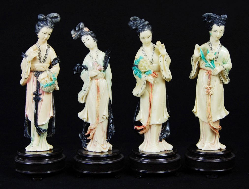 209 4 antique Chinese ivory carved lady figurines Mar 19, 2012