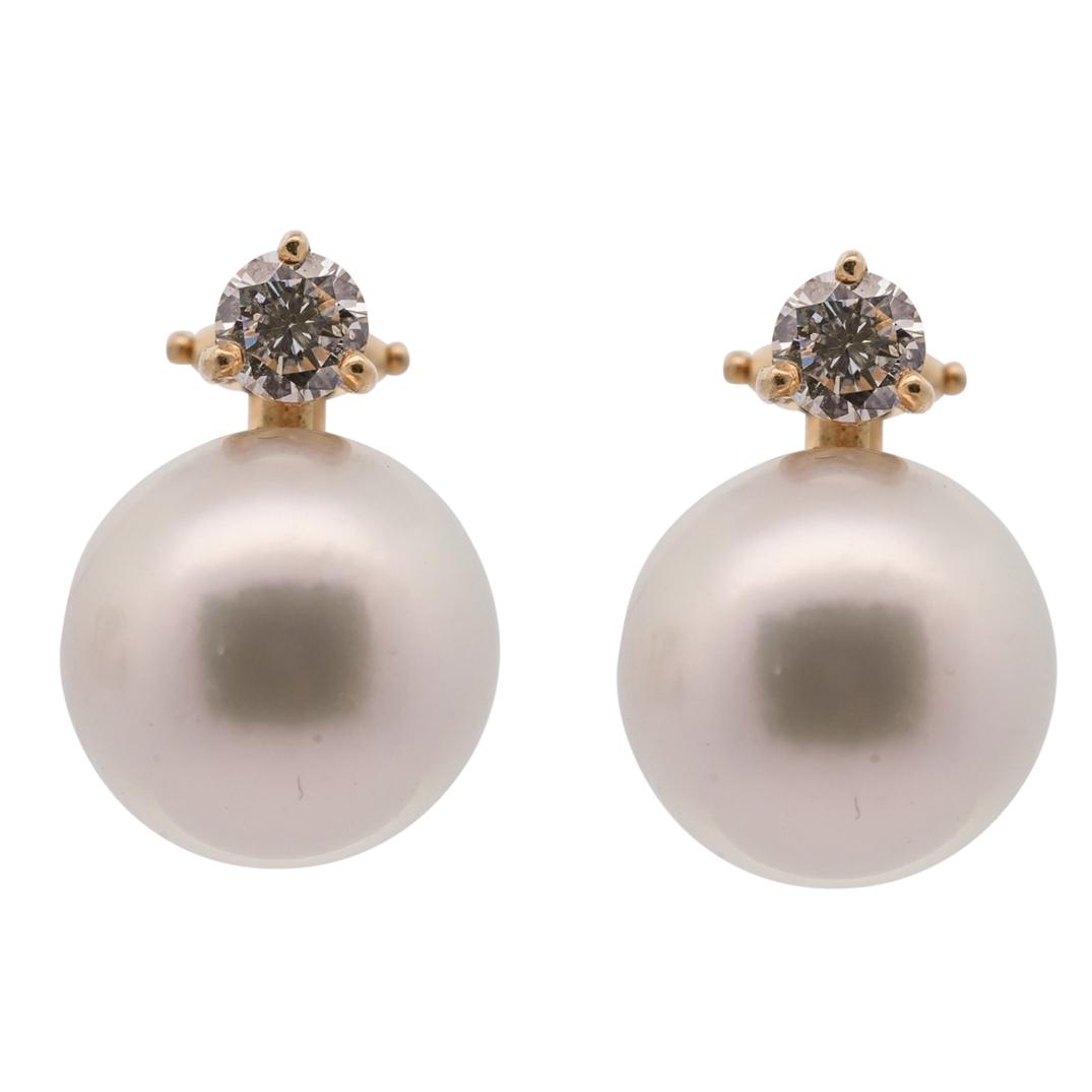 18k Gold, Diamond and Pearl Stud Earrings (1 of 7)