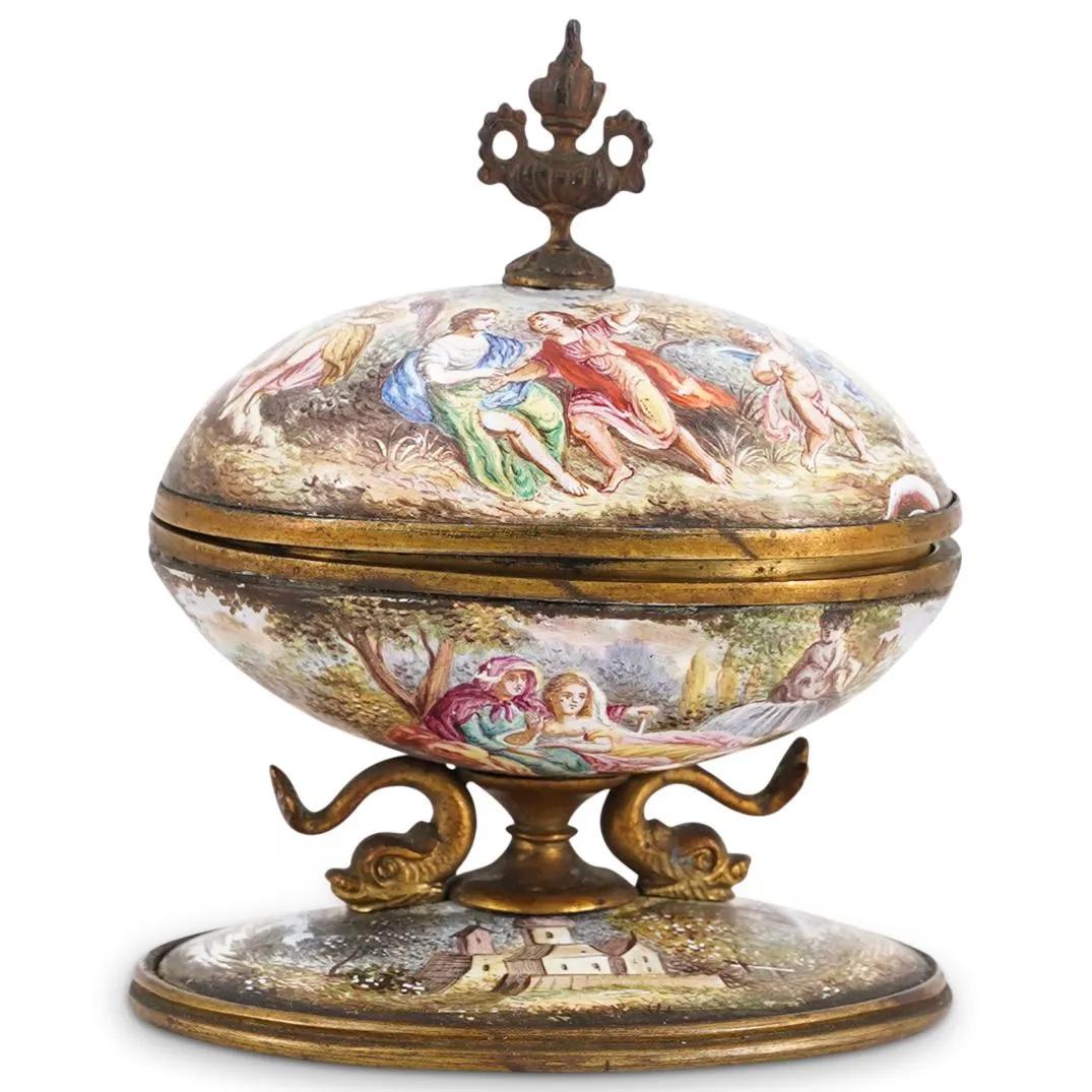 Antique Viennese Austrian Enamel & Bronze Trinket Box (1 of 3)