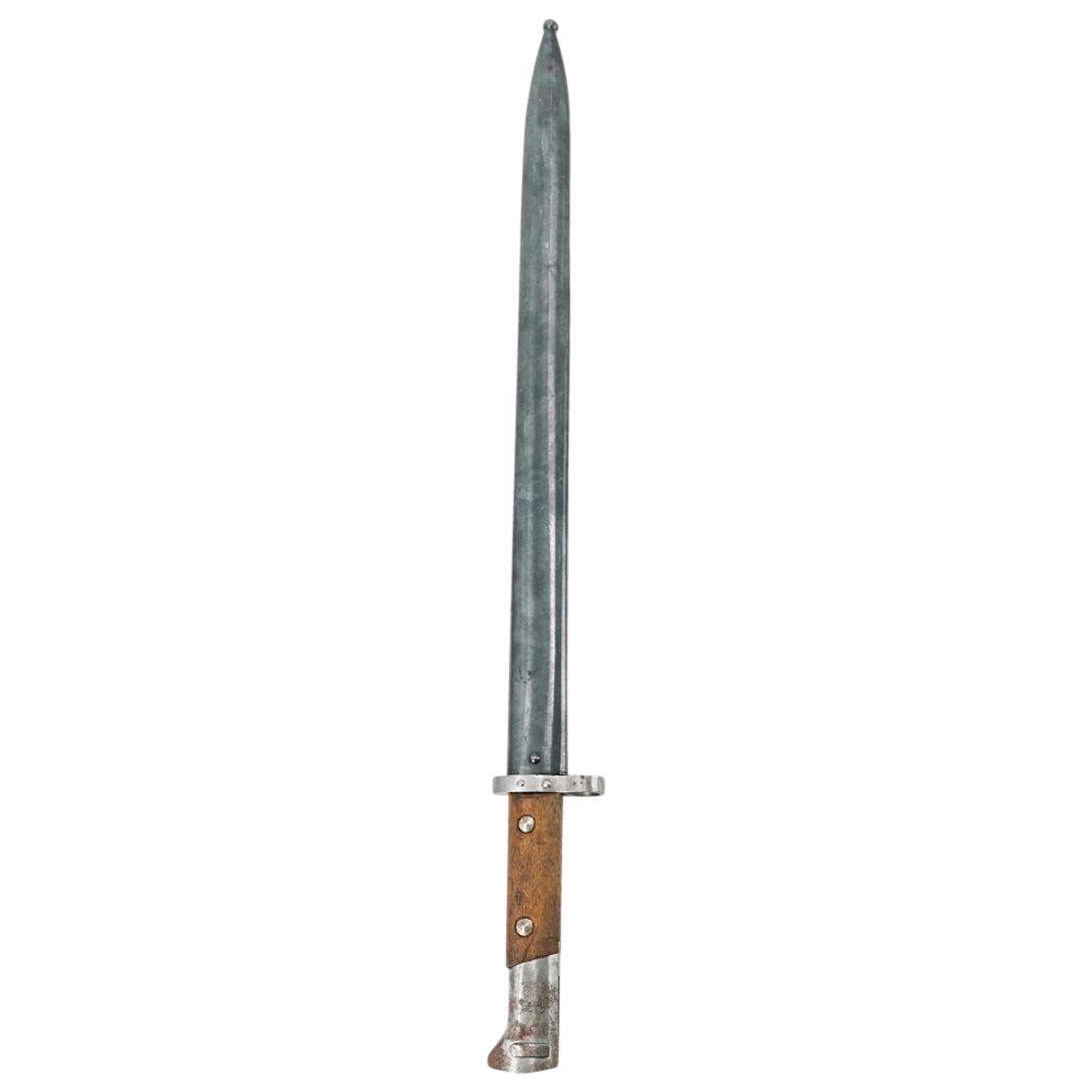 WWII Czech VZ 23 Rifle Bayonet: DESCRIPTION: World War II Czech bayonet featuring a steel blade and a wood and steel handle. Includes sheathe. Marked on pommel with crown and lettering. CIRCA: 1930s-1940s ORIGIN: Czechoslovakia DIME