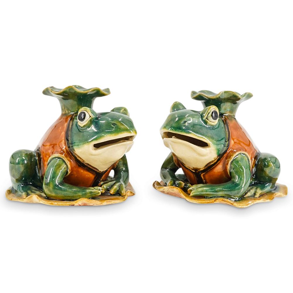 Pair Of Chinese Sancai Frog Candlesticks (1 of 6)