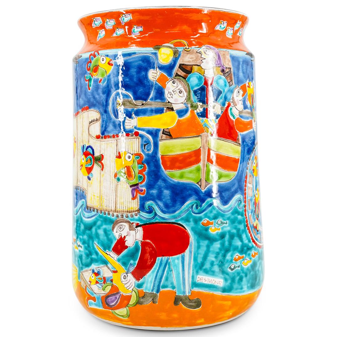Italian De Simone Large Hand Painted Pottery Vase (1 of 20)