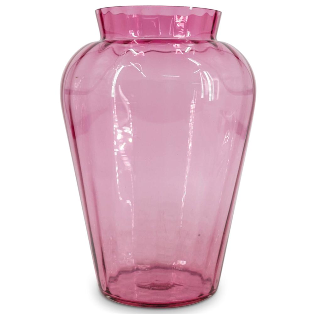 Steuben Style Ribbed Pink Glass Vase (1 of 3)