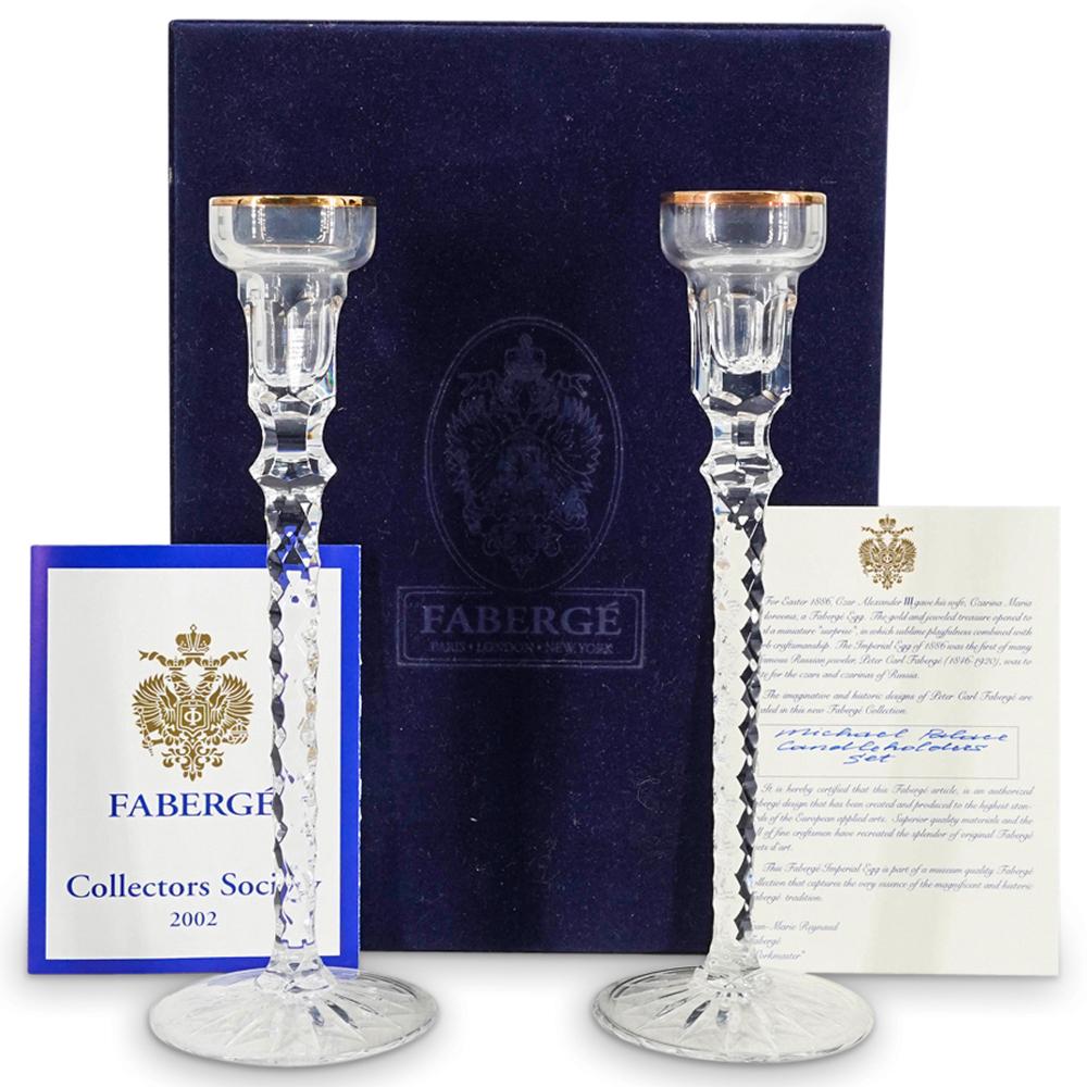 Pair Of Faberge Glass Michael Palace Candle Holders Set, Box, Docs (1 of 7)