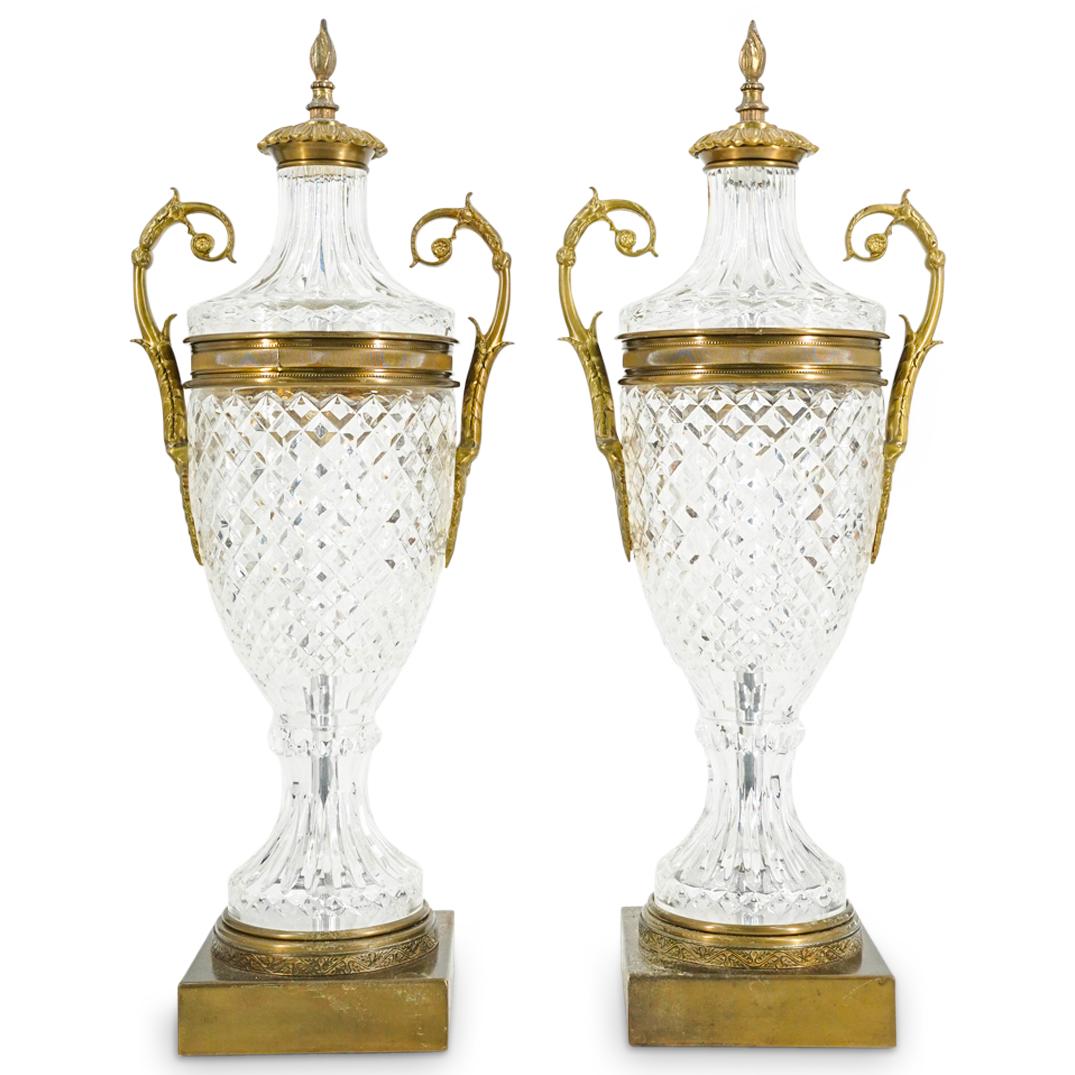 (2 Pc) Vintage Large Glass & Mixed Metal Urns (1 of 11)